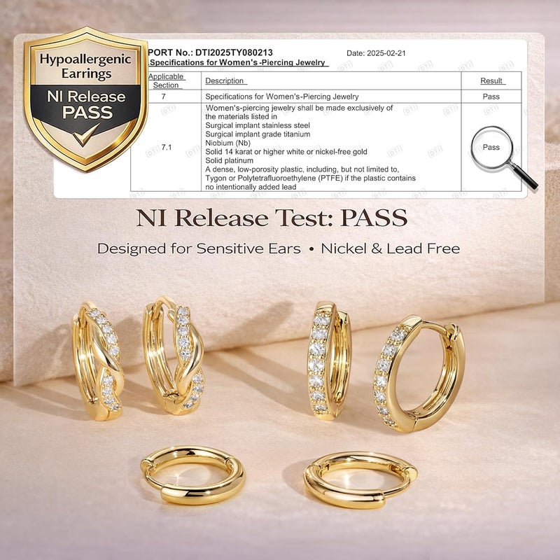 Inerney 14K Gold Plated Huggie Hoop Earrings for Women, Small Sterling Silver Earring Set Hypoallergenic Cartilage Helix Stacks, Mini Dainty Cute Trendy Birthstone Jewelry Gift for Multiple Piercings - Image 4